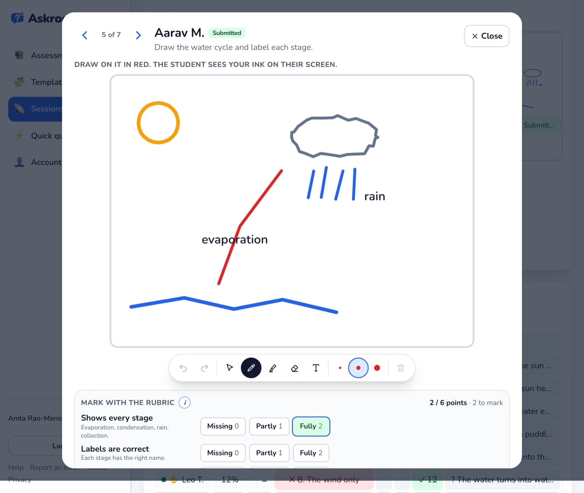 Marking a drawing with a rubric