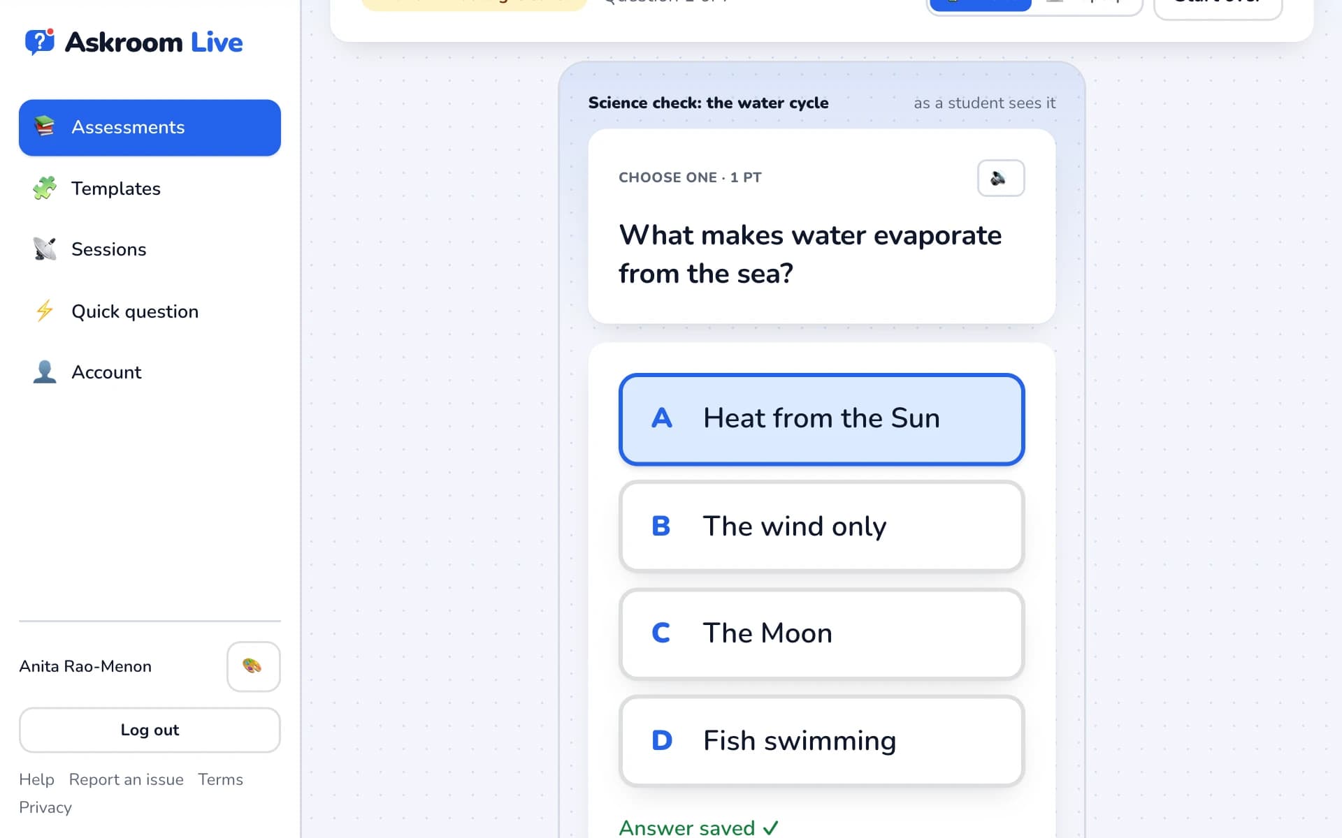 Previewing an assessment as a student on a phone