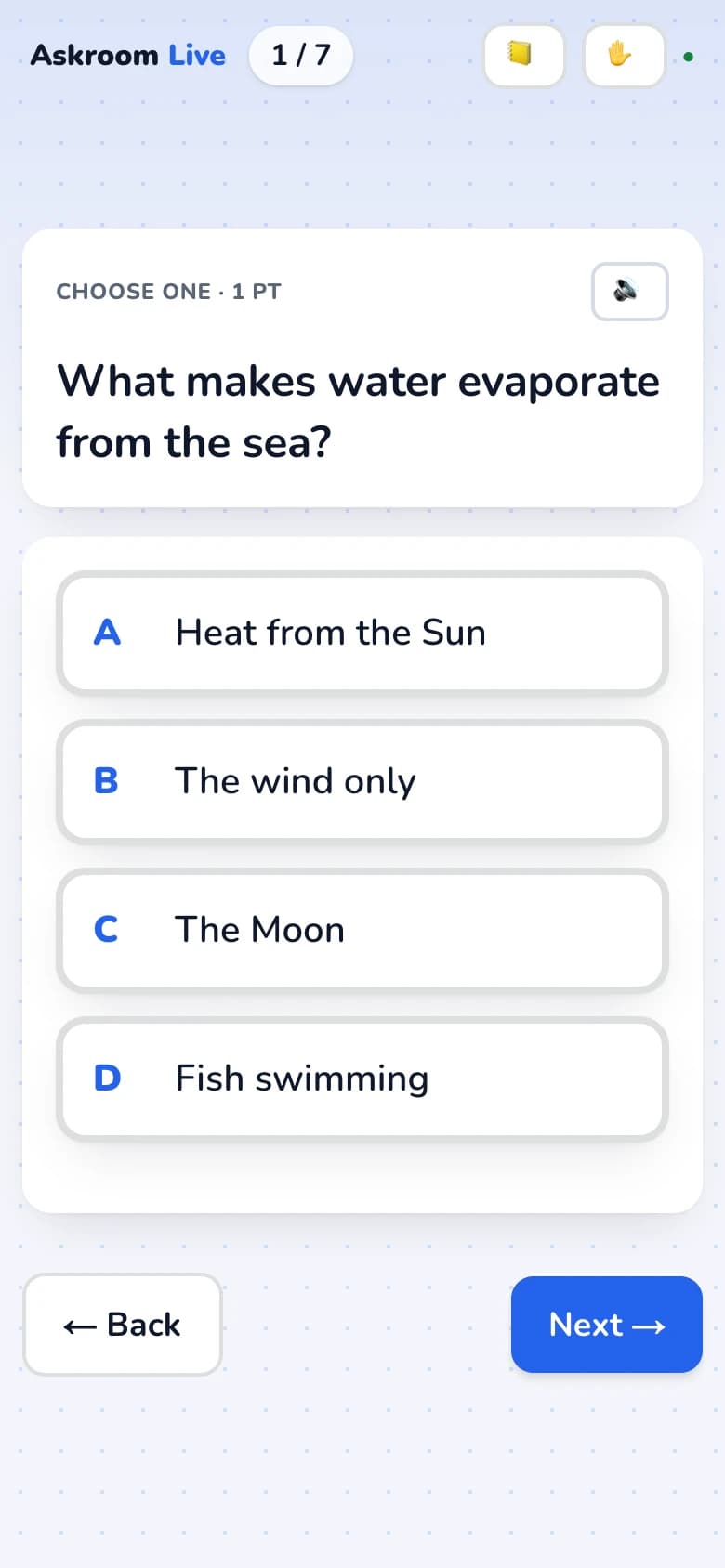 A multiple choice question on a phone
