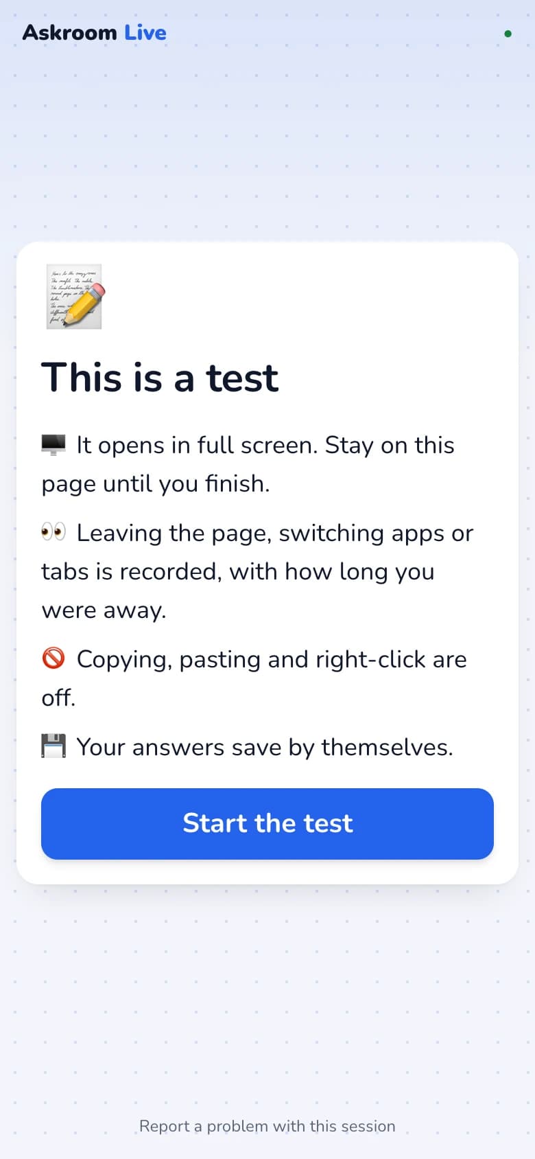 The This is a test screen on a phone