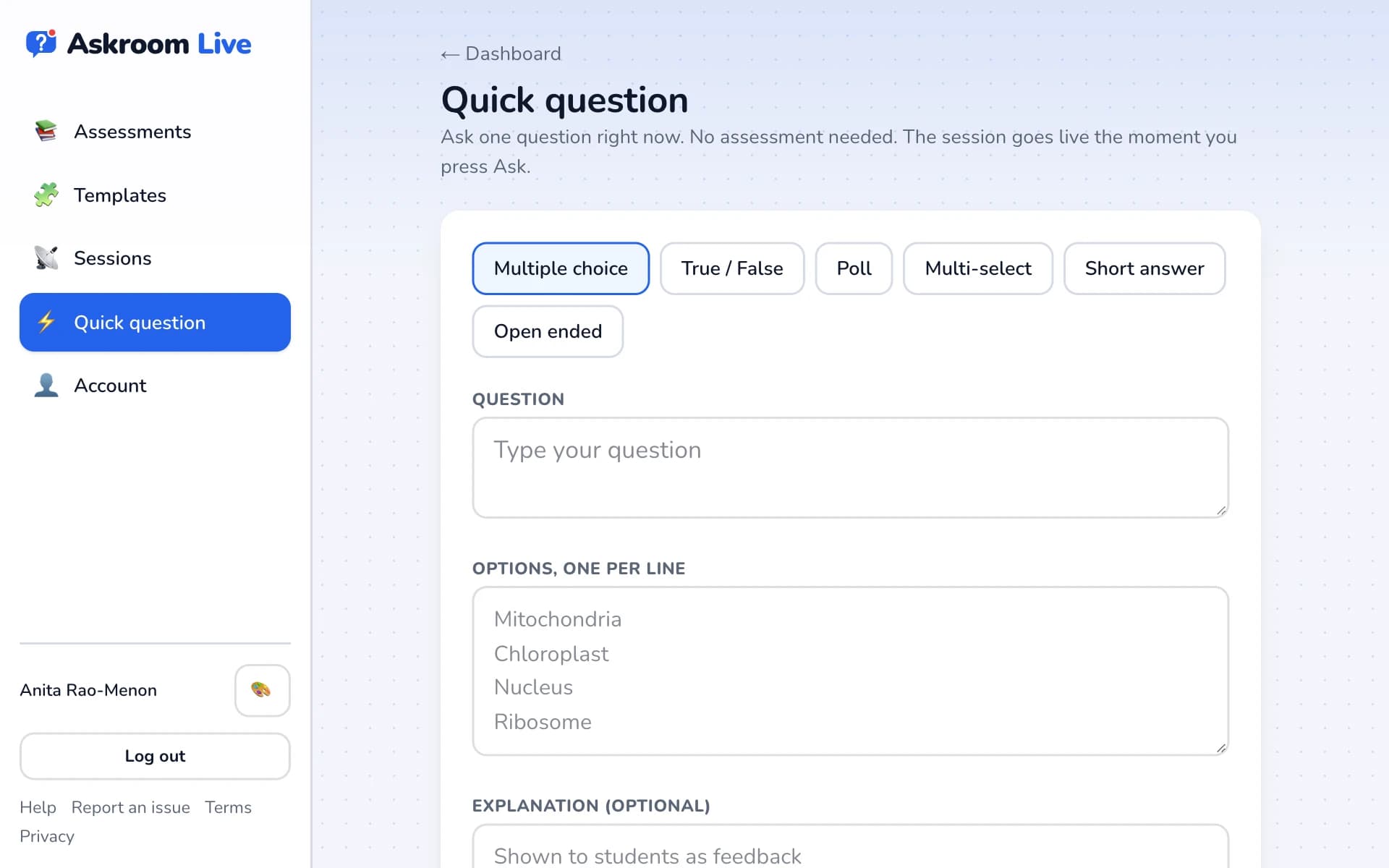 The quick question form